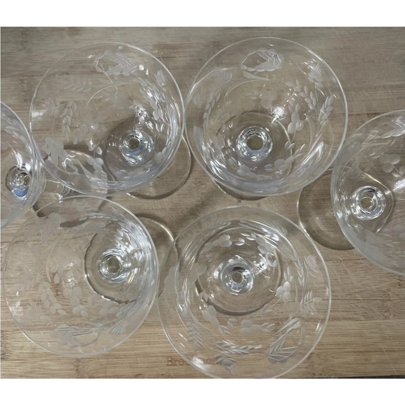 Vintage Delicate Fine Crystal Stemware Cordial Wine Etched Flower Leaf Set Of 6 - Picture 4 of 7
